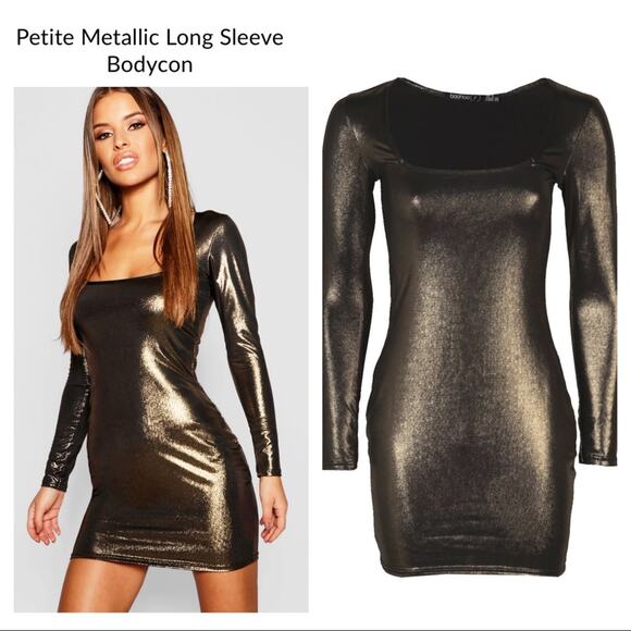 Knightcore Boohoo petite bronze metallic mini dress - Picture 1 of 4